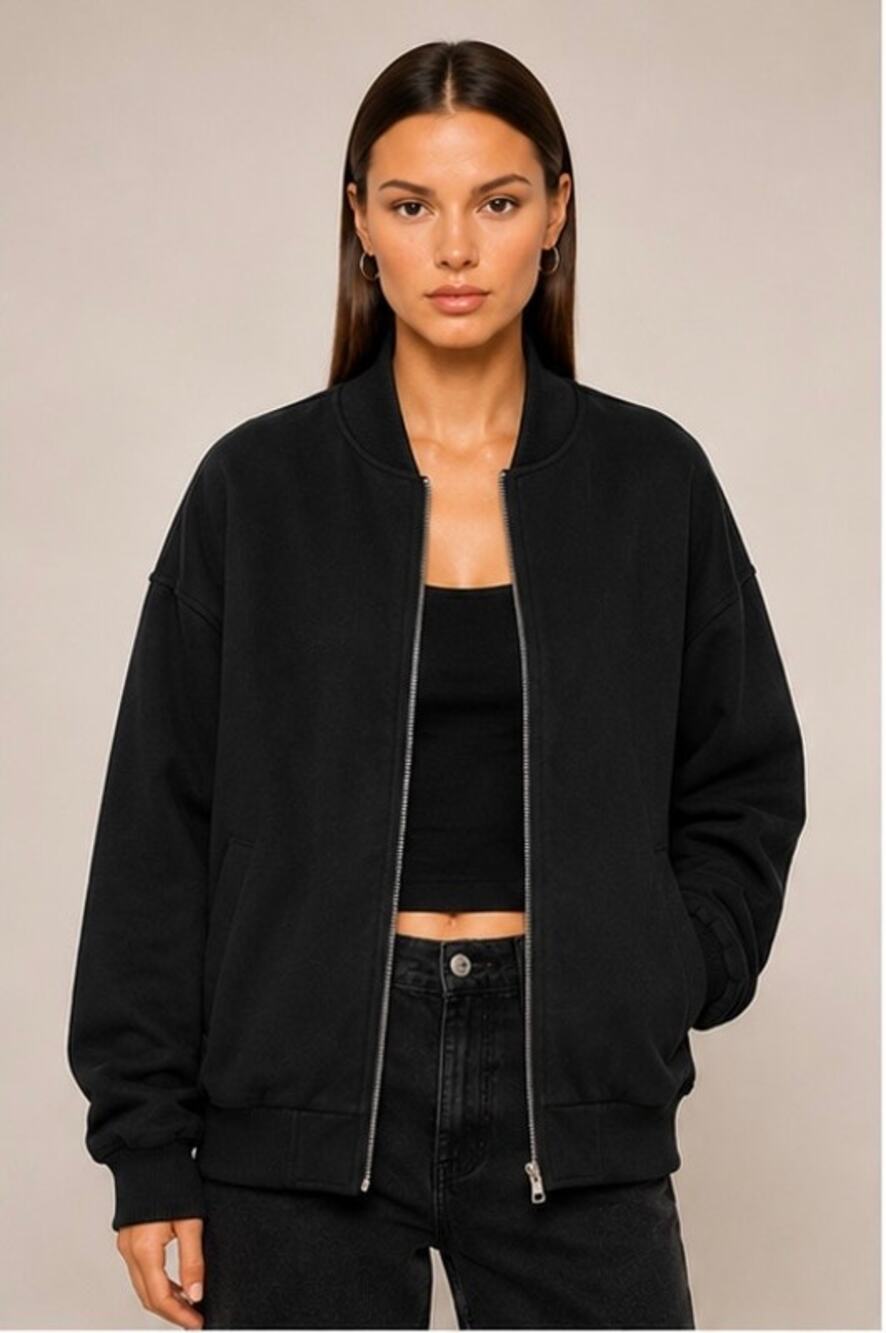 AYA MUSE Black Oversized Bomber cotton Jacket Large